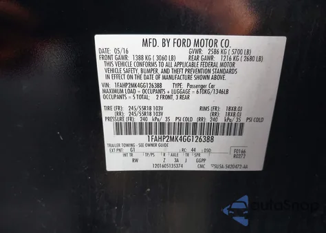 2016 Ford Police Interceptor from USA, damaged, VIN 1FAHP2MK4GG126388